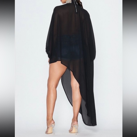 Chiffon Embellishment  Asymmetrical Tunic Jewel Top - Picture 4 of 4